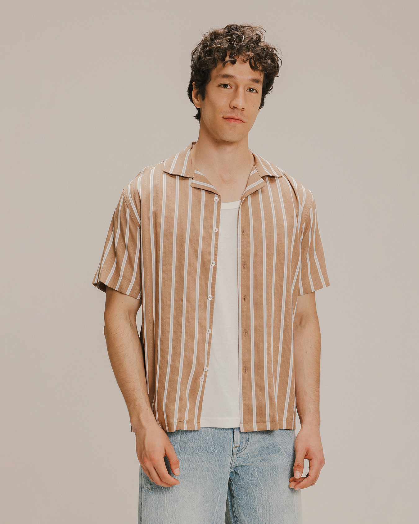 Camisa Relaxed Beige Rayas
